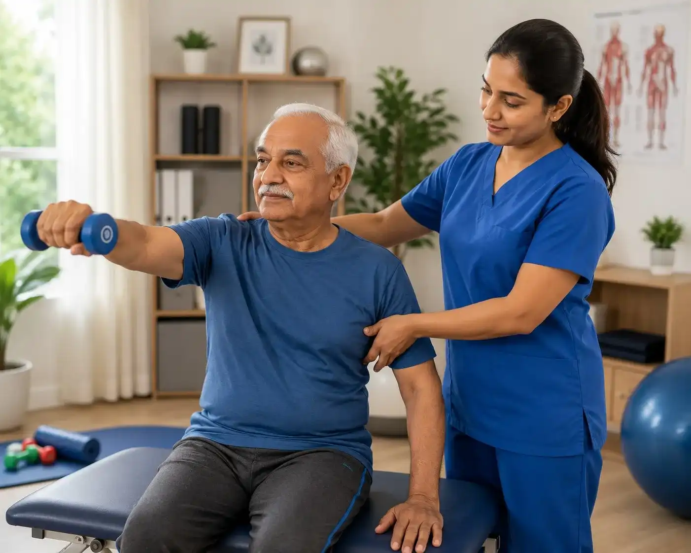 Physiotherapist Helping Patient with Rehabilitation Exercise