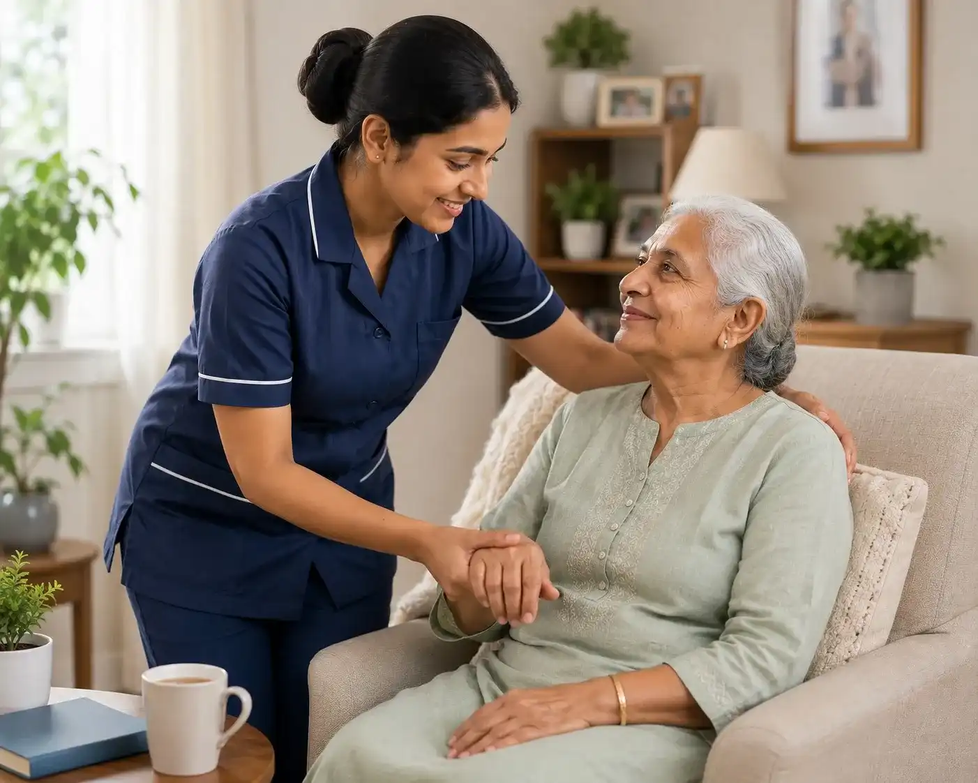 Home Healthcare Attendant Assisting Elderly Patient
